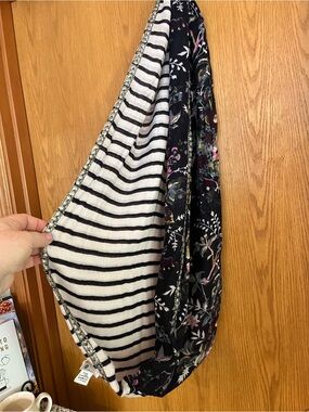 Reversible Dark Blue Floral and White Striped Infinity Scarf